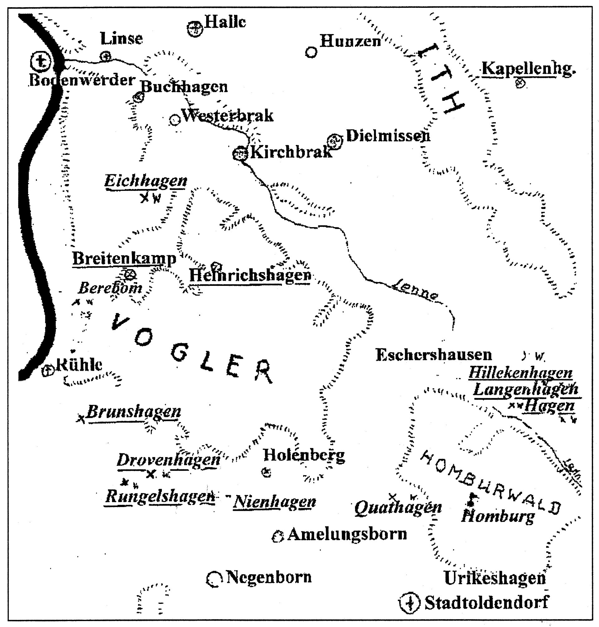 Karte der Hägersiedlungen im Bereich des Voglers